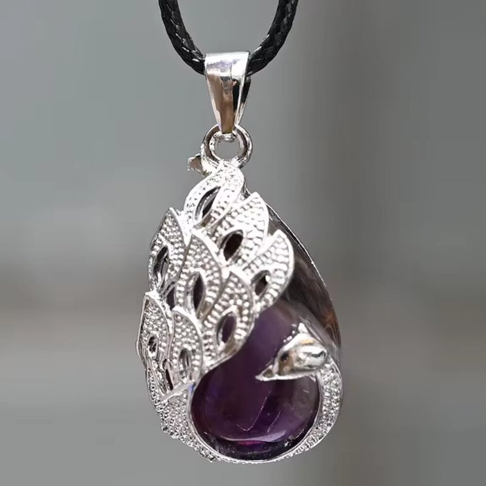 Peacock Amethyst Natural Stone Pendant Necklace Gemstone Pendant
